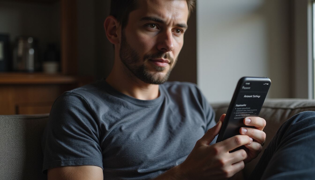 A man sitting by a window, using a sports betting app. A man sitting by a window, using a sports betting app.