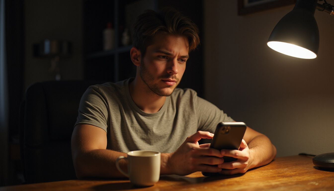 A person is seated at a desk, using a betting app. A person is seated at a desk, using a betting app.
