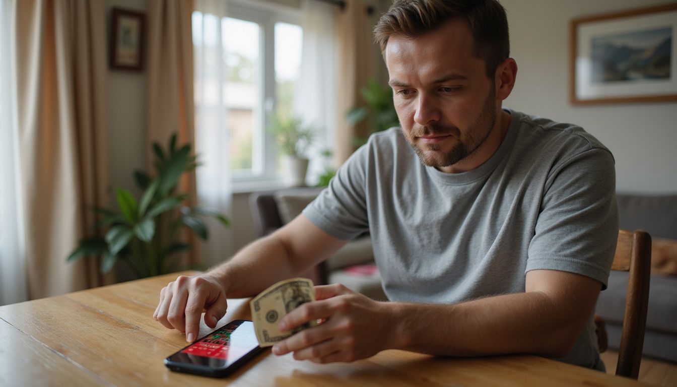 A person placing a bet on a roulette game on a smartphone. A person placing a bet on a roulette game on a smartphone.