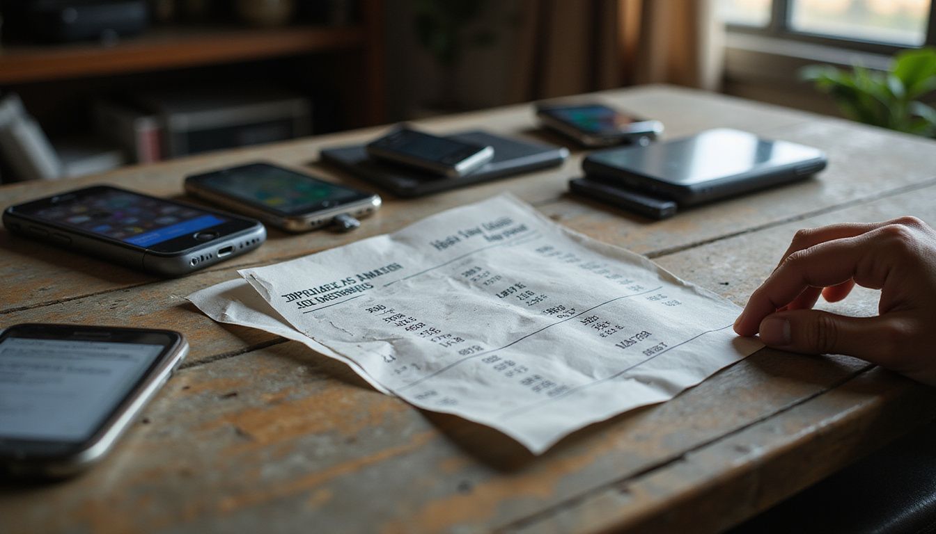 A betting slip and smartphone screens on a worn wooden desk. A betting slip and smartphone screens on a worn wooden desk.