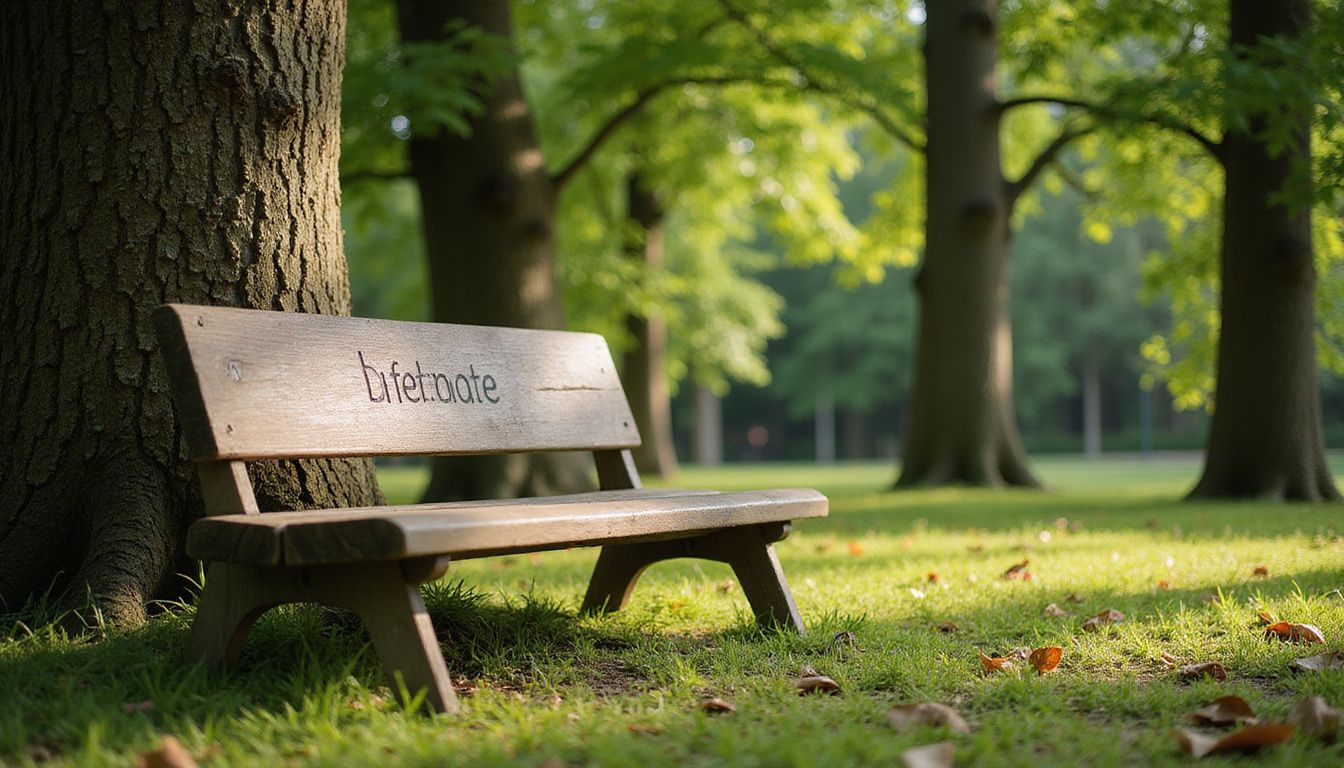 A weathered wooden bench with Betmate’s logo in a lush park. A weathered wooden bench with Betmate’s logo in a lush park.