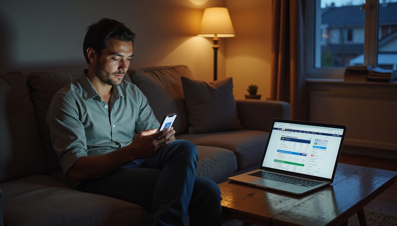 A person using sports betting apps and websites on their phone and laptop. A person using sports betting apps and websites on their phone and laptop.