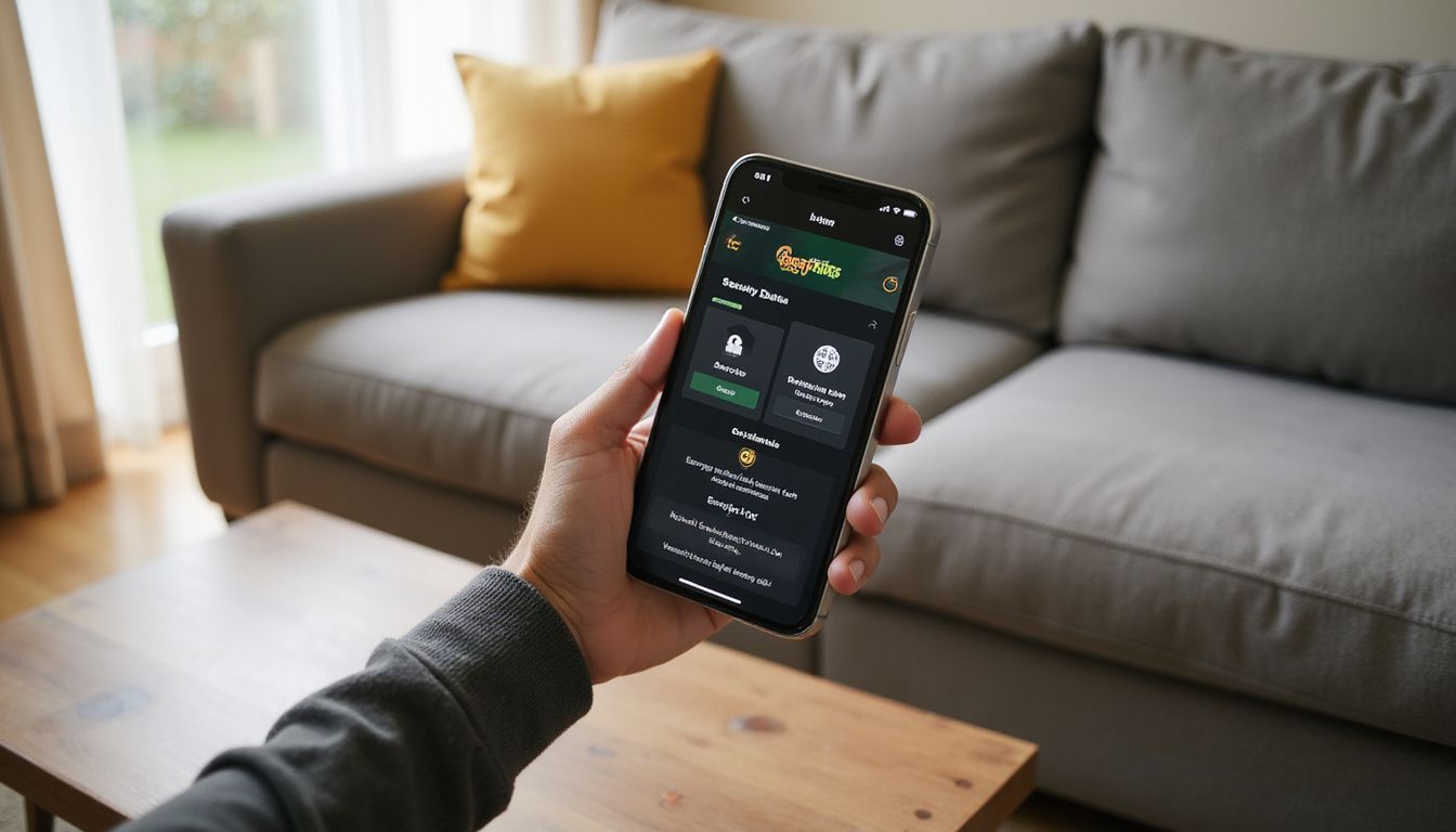 A hand holding a smartphone with the DraftKings app homepage. A hand holding a smartphone with the DraftKings app homepage.