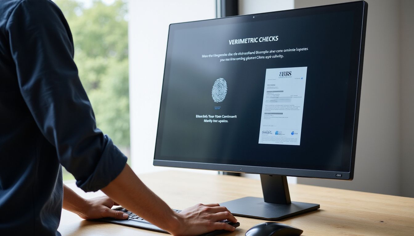 A computer monitor displays an online casino's verification interface in detail. A computer monitor displays an online casino's verification interface in detail.