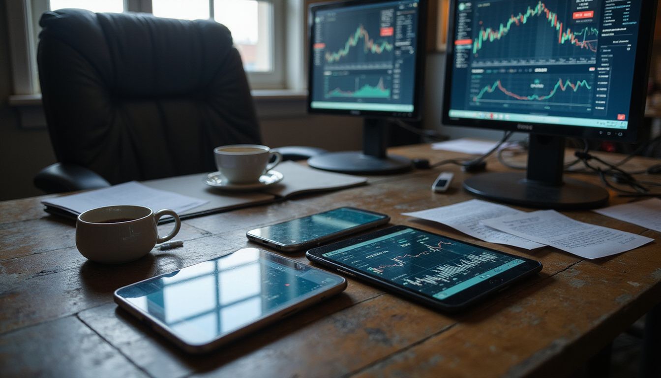 A cluttered desk with sports betting apps on various devices. A cluttered desk with sports betting apps on various devices.