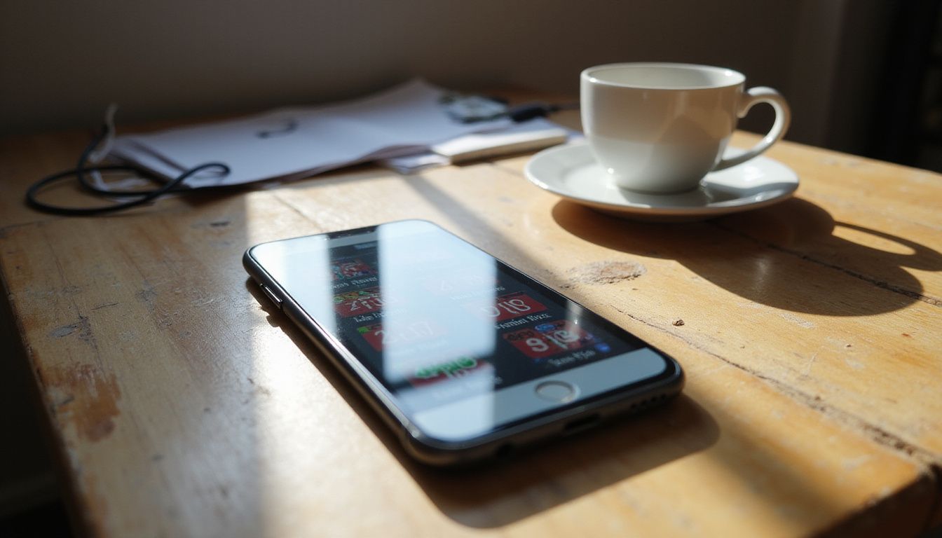 A cluttered desk with a smartphone displaying multiple roulette apps. A cluttered desk with a smartphone displaying multiple roulette apps.