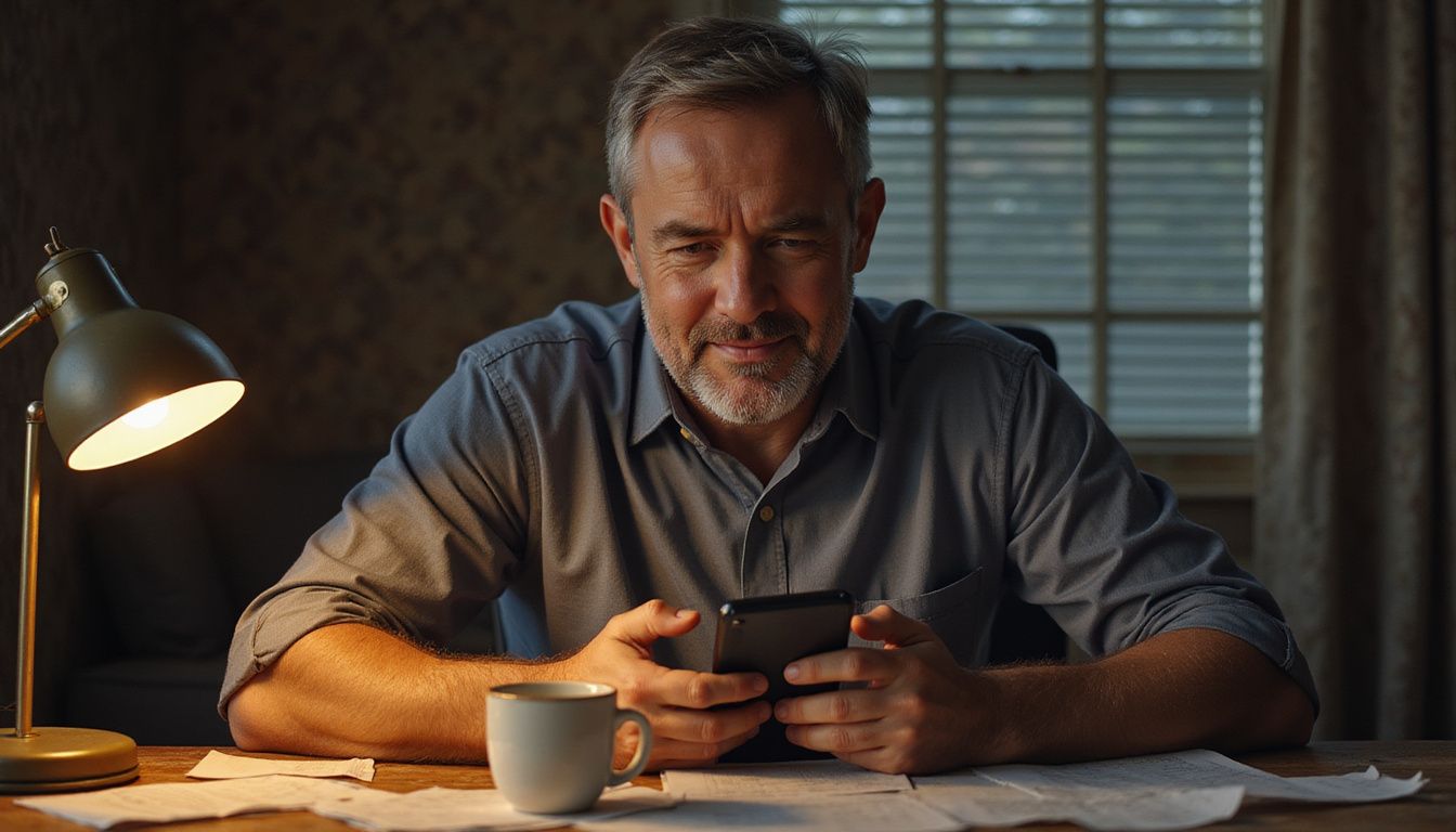 A man sits at a cluttered desk, engrossed in sports betting. A man sits at a cluttered desk, engrossed in sports betting.