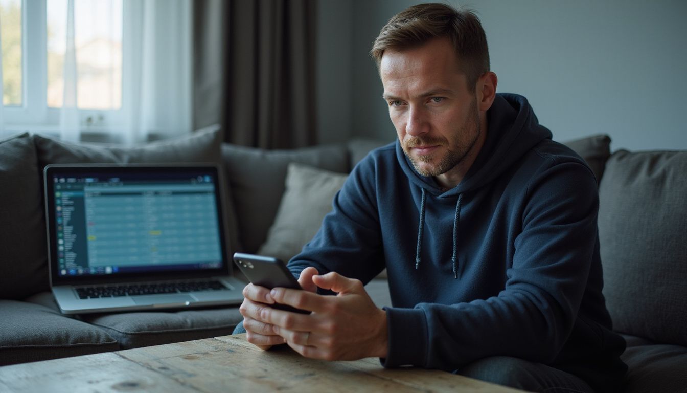A man in his 30s sits on his sofa, using a sports betting app on his smartphone. A man in his 30s sits on his sofa, using a sports betting app on his smartphone.